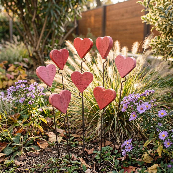 Cuore piccolo in legno – aiuola autunnale con graminacee e astri