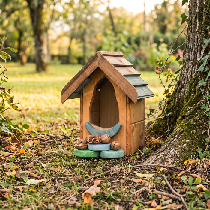 Mangiatoia scoiattolo Treehood in legno fatto a mano – foto 1
