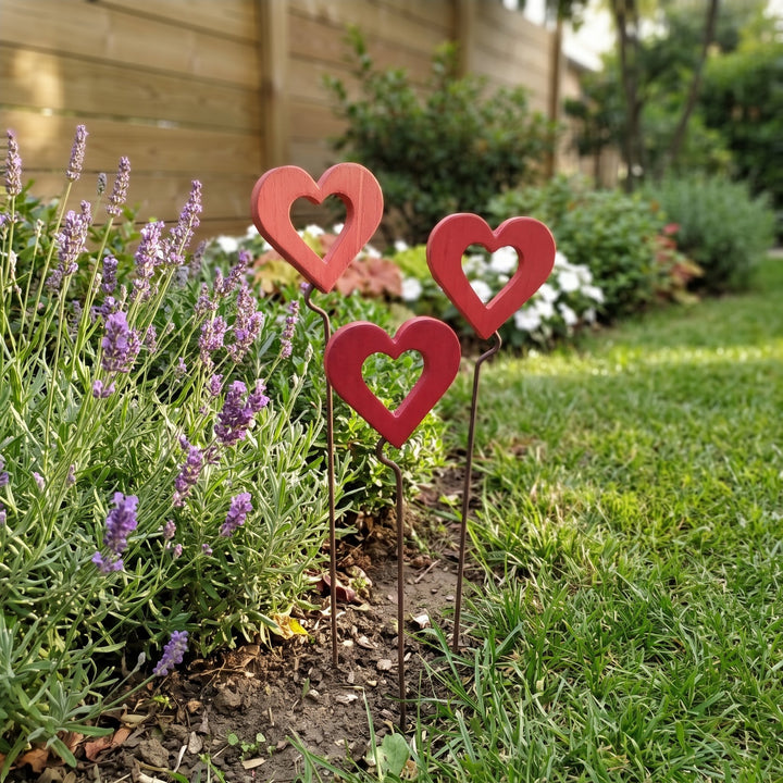Cuore grande in legno – bordo del prato con lavanda